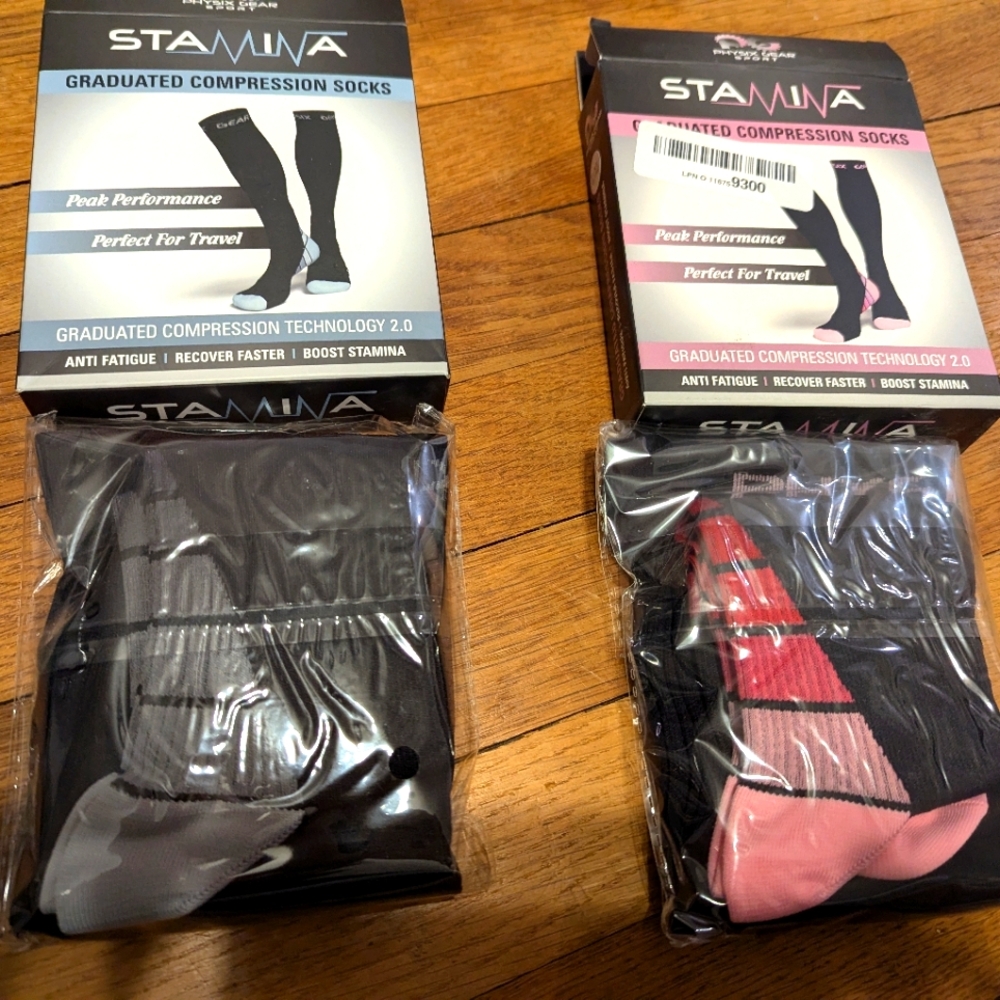 Men's Compression Socks - Black and Pink, Mens XL - 2 Pair